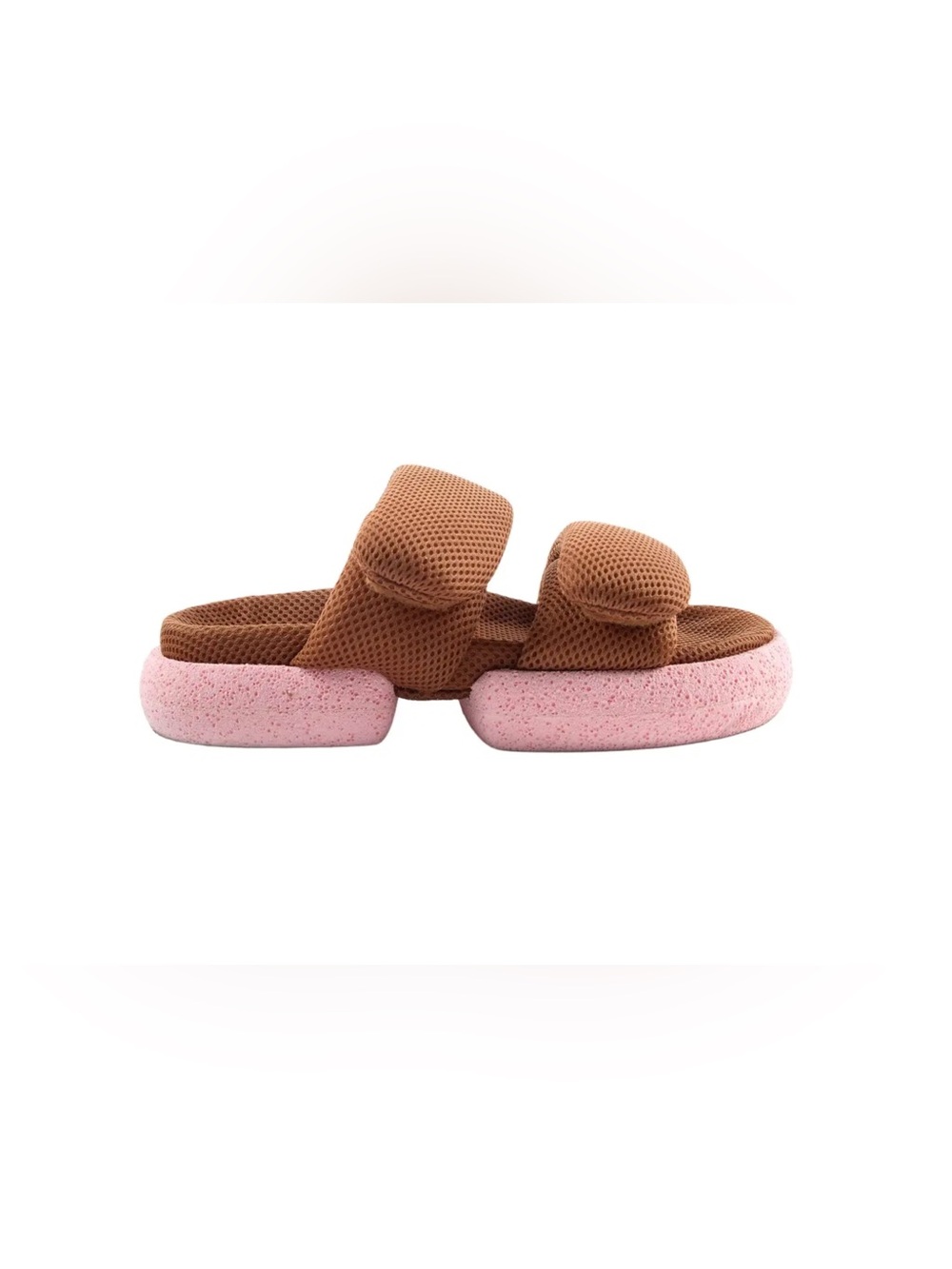 Dries Van Noten Brown Mesh Double-Strap Sandals with Pink Speckled Sole